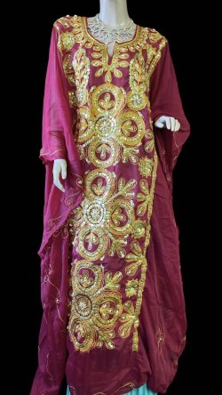 画像1: エジプト製トラディショナルハリジドレス☆burgundy ☆