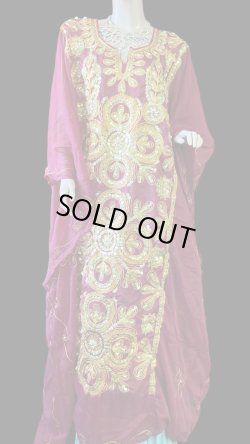 画像1: エジプト製トラディショナルハリジドレス☆burgundy ☆