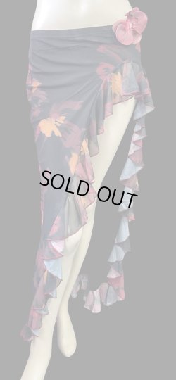 画像1: ストレッチフリルスリットスカート☆Black red  flower☆