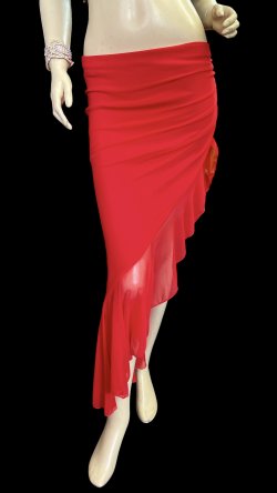 画像1: ストレッチフリルスリットスカート☆red ☆