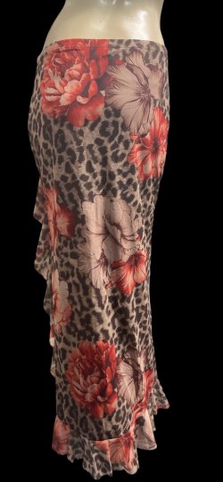 画像3: ストレッチフリルスリットスカート☆leopard red  flower☆