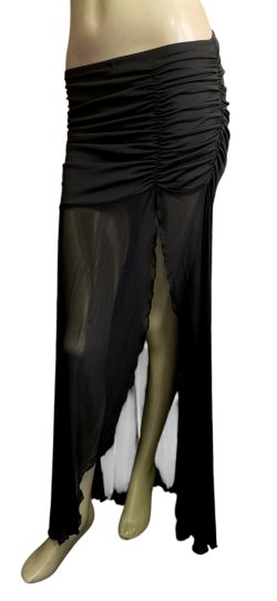 画像2: ストレッチフリルスリットロングスカート☆black ☆