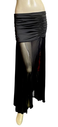 画像1: ストレッチフリルスリットロングスカート☆black ☆