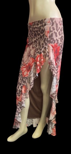 画像2: ストレッチフリルスリットスカート☆leopard red  flower☆