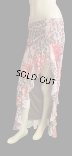 画像2: ストレッチフリルスリットスカート☆leopard red  flower☆