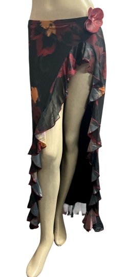 画像2: ストレッチフリルスリットスカート☆orange red flower☆