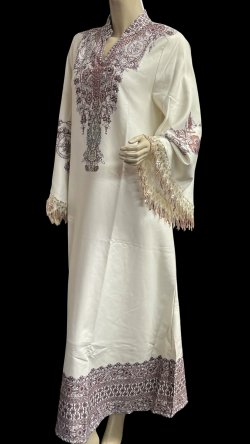 画像3: プリントポリエステルキラキラガラベーヤ☆  ホワイト☆前開きタイプ☆