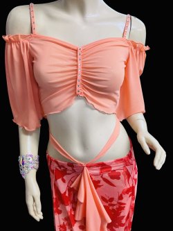 画像2: プリントメッシュチョリ＆スカートセット☆salmon pink flower☆