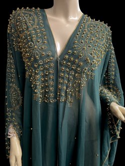 画像2: フーデットキラキラパールカバードレス☆ Green gold rhinestone ☆