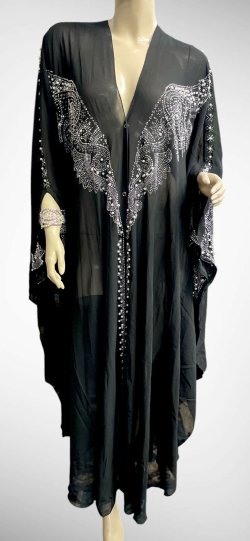 画像1: フーデットキラキラパールカバードレス☆Black silver rhinestone ☆