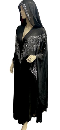 画像3: フーデットキラキラパールカバードレス☆Black silver rhinestone ☆