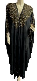 フーデットキラキラパールカバードレス☆ Black gold rhinestone ☆