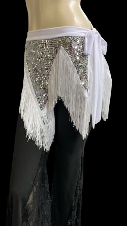 画像2: スパンコールフリンジヒップスカーフ☆silver whiteb☆