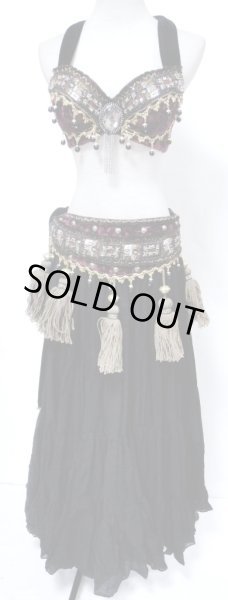 画像2: トライバルブラ&ベルトセット☆エスニックビーズブロダリー☆ボルドー (2)