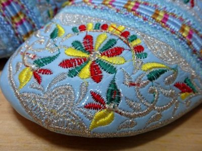 画像1: モロッコのバブーシュ☆エナメルベビーブルーブロダリー☆