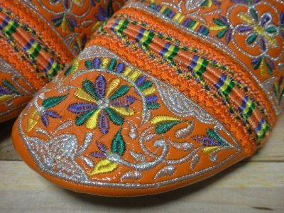 画像1: モロッコのバブーシュ☆エナメルオレンジブロダリー☆