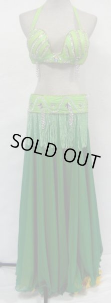 画像2: エジプト製ブラ&ベルトセット☆ライムグリーンジュエルライン☆ (2)