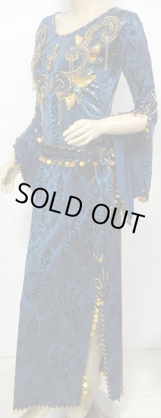 画像2: エジプト製キラキラサイディドレス☆オリエンタルアラベスク☆ダークシャドーブルー (2)