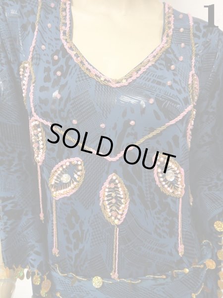 画像3: エジプト製キラキラサイディドレス☆ドロップモチーフ☆ダークシャドーブルー (3)