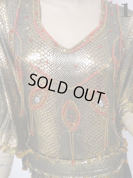 画像3: エジプト製キラキラサイディドレス☆ドロップモチーフ☆ゴールドパイソン (3)