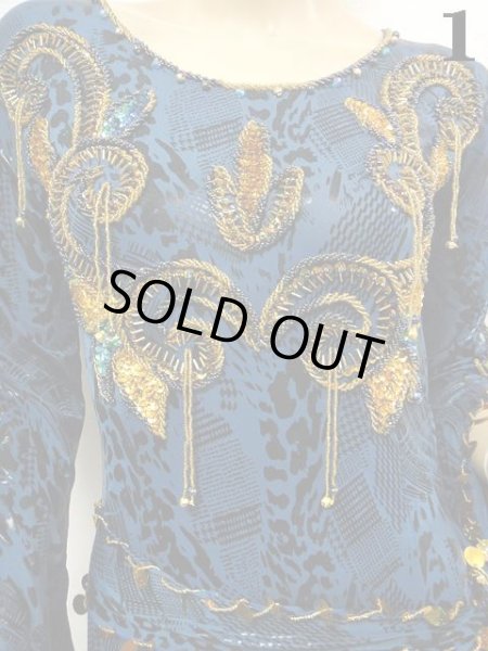 画像3: エジプト製キラキラサイディドレス☆オリエンタルアラベスク☆ダークシャドーブルー (3)