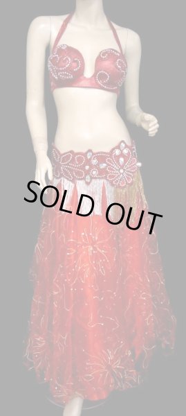 画像4: エジプト製ブラ＆ベルトセット☆ラインストーンアラベスク☆レッド (4)