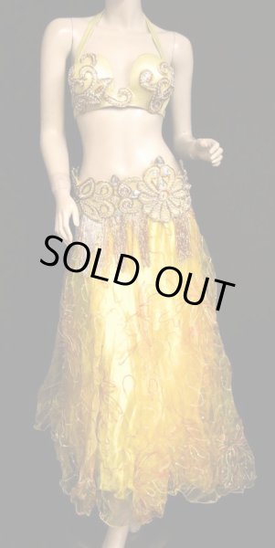 画像4: エジプト製ブラ＆ベルトセット☆ラインストーンアラベスク☆イエロー (4)