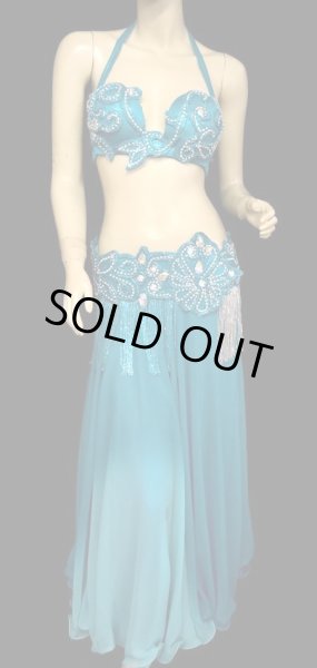 画像4: エジプト製ブラ&ベルトセット☆ラインストーンアラベスク☆スカイブルー (4)