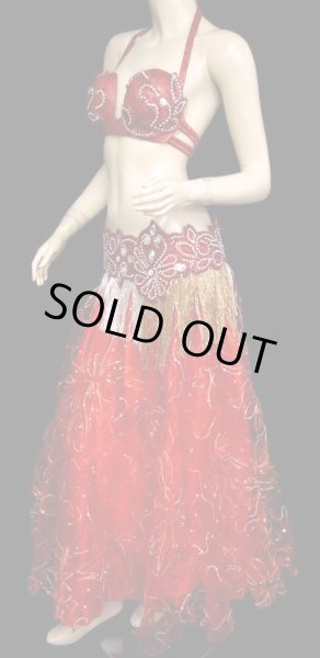 画像5: エジプト製ブラ＆ベルトセット☆ラインストーンアラベスク☆レッド (5)