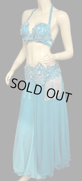 画像5: エジプト製ブラ&ベルトセット☆ラインストーンアラベスク☆スカイブルー (5)