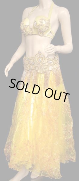 画像5: エジプト製ブラ＆ベルトセット☆ラインストーンアラベスク☆イエロー (5)