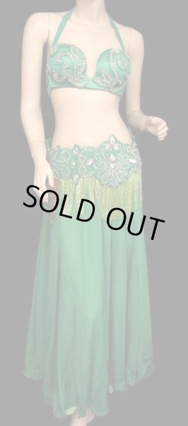 画像4: エジプト製ブラ＆ベルトセット☆ラインストーンアラベスク☆グリーン (4)