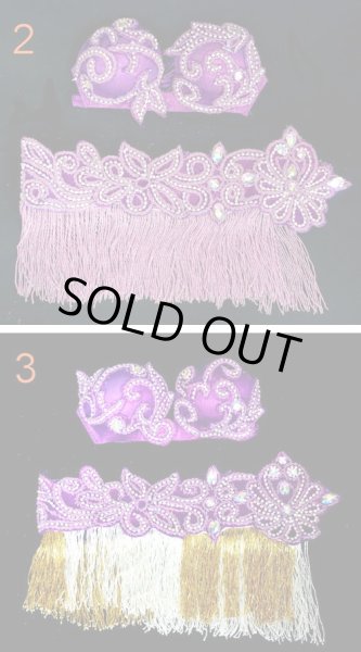 画像2: エジプト製ブラ＆ベルトセット☆ラインストーンアラベスク☆パープル (2)