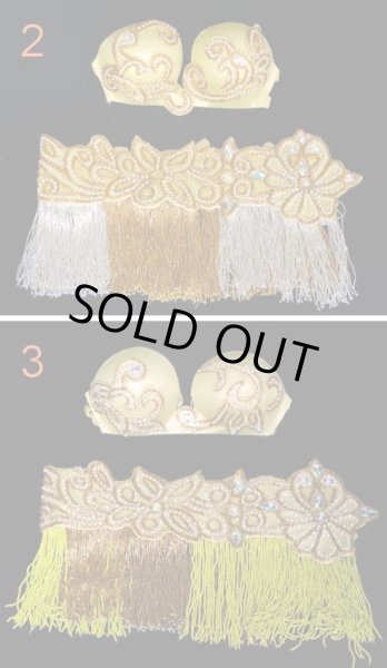 画像2: エジプト製ブラ＆ベルトセット☆ラインストーンアラベスク☆イエロー (2)