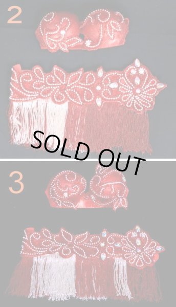 画像2: エジプト製ブラ＆ベルトセット☆ラインストーンアラベスク☆レッド (2)