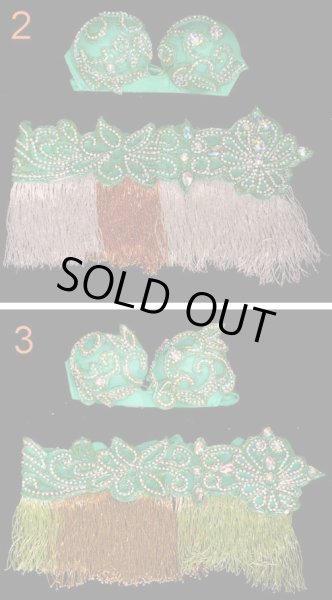 画像2: エジプト製ブラ＆ベルトセット☆ラインストーンアラベスク☆グリーン (2)