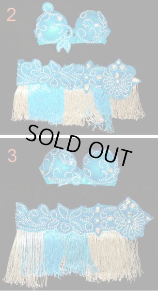 画像2: エジプト製ブラ&ベルトセット☆ラインストーンアラベスク☆スカイブルー (2)