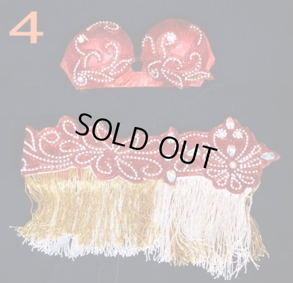 画像3: エジプト製ブラ＆ベルトセット☆ラインストーンアラベスク☆レッド (3)