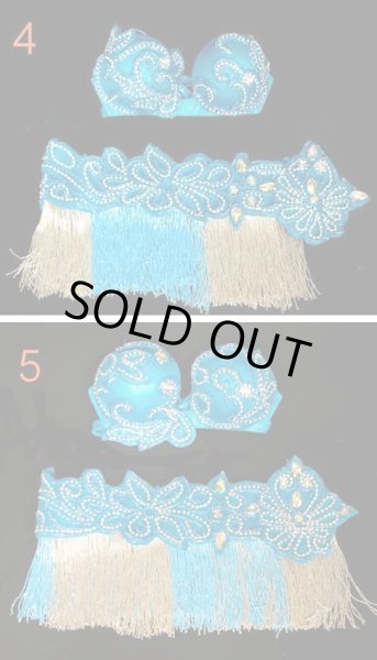 画像3: エジプト製ブラ&ベルトセット☆ラインストーンアラベスク☆スカイブルー (3)