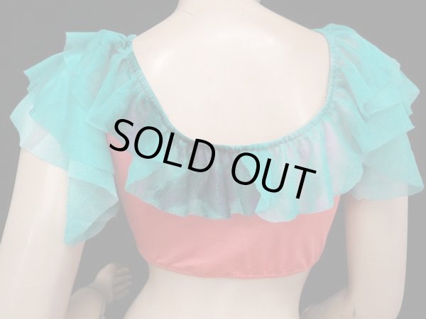 画像2: ストレッチチョリ☆フリルドキューティショートスリーブ☆メロン×アクアブルー (2)