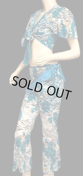 画像2: チョリ&パンツ&ヒップスカーフセット☆スタイリッシュレースショートスリーブ☆ピーコックグリーンフラワー (2)