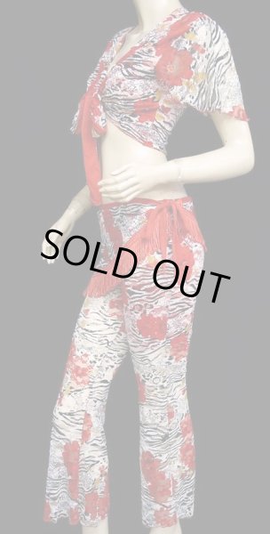 画像2: チョリ&パンツ&ヒップスカーフセット☆スタイリッシュレースショートスリーブ☆レッドフラワー (2)