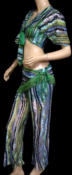 画像2: チョリ&パンツ&ヒップスカーフセット☆スタイリッシュレースショートスリーブ☆グリーンマルチストライプローズ (2)