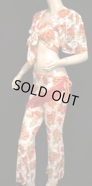 画像2: チョリ&パンツ&ヒップスカーフセット☆スタイリッシュレース☆レッドオレンジフラワー (2)