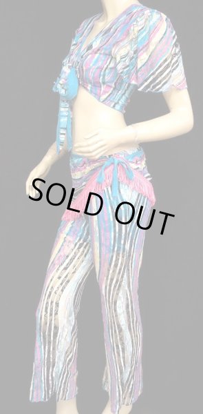 画像2: チョリ&パンツ&ヒップスカーフセット☆スタイリッシュレースショートスリーブ☆マルチストライプローズ (2)