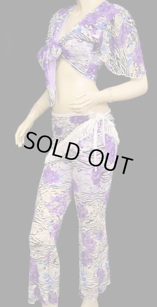 画像2: チョリ&パンツ&ヒップスカーフセット☆スタイリッシュレースショートスリーブ☆パープルフラワー (2)