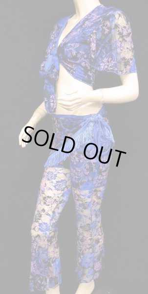 画像2: チョリ&パンツ&ヒップスカーフセット☆スタイリッシュレースショートスリーブ☆ミステリアスブルーフラワー (2)