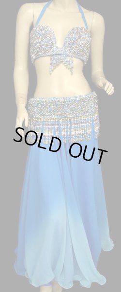 画像2: エジプト製ブラ&ベルトセット☆ビーズビジューボックス☆スカイブルー (2)