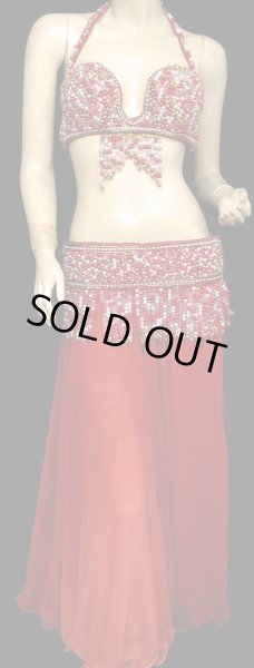 画像2: エジプト製ブラ&ベルトセット☆ビーズビジューボックス☆レッド (2)