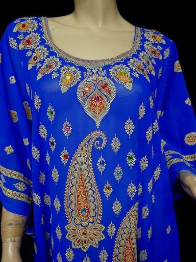 画像2: エジプト製カフタンハリジドレス☆コバルトブルー